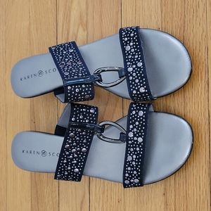 Karen Scott dress sandals. Navy blue. Size 10M. 2 inch heel. Silver accents